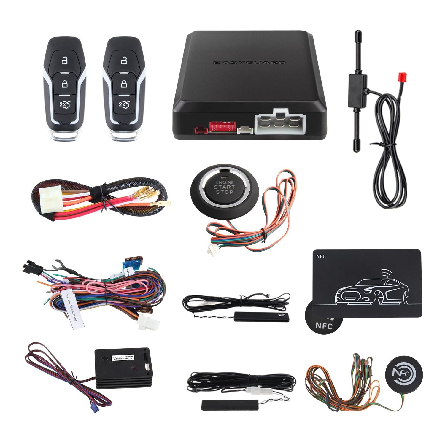 EASYGUARD EC002-FO2-NS Smart Key PKE Car Alarm System - Remote Engine Start & Pu