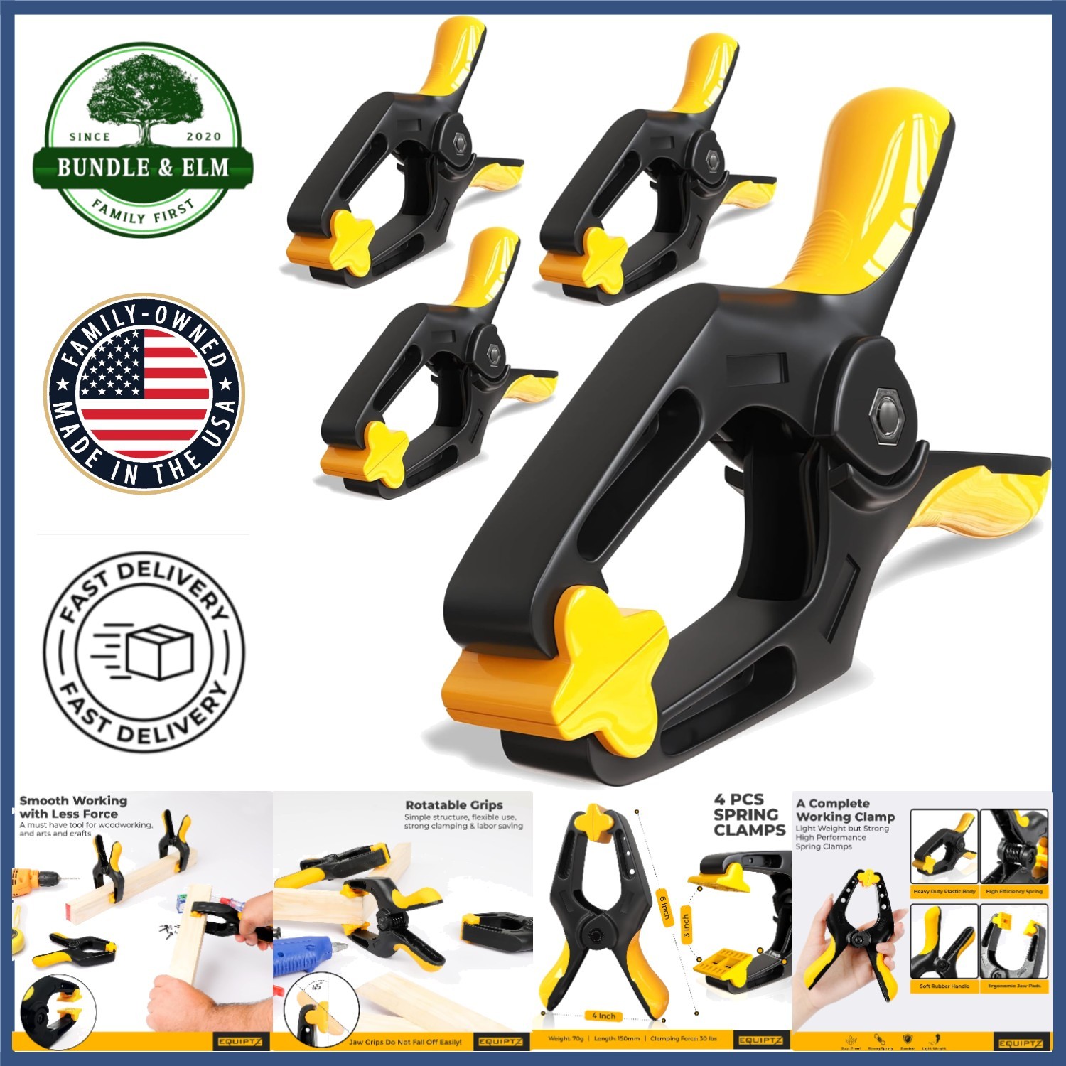 4 Pack of 6 Inch Spring Clamps with Strong Grip for Crafting and DIY Projects