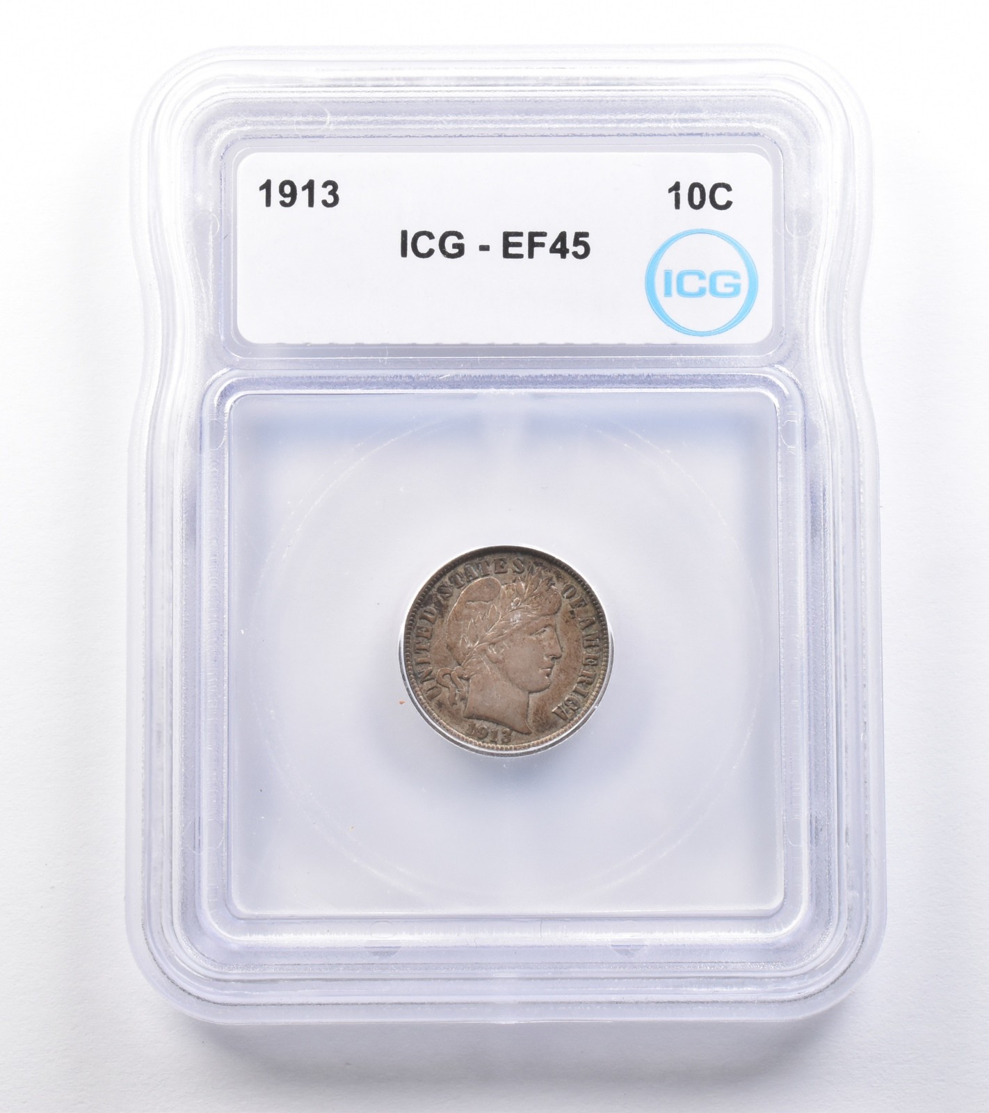 1913 Barber Dime EF45 ICG *4884