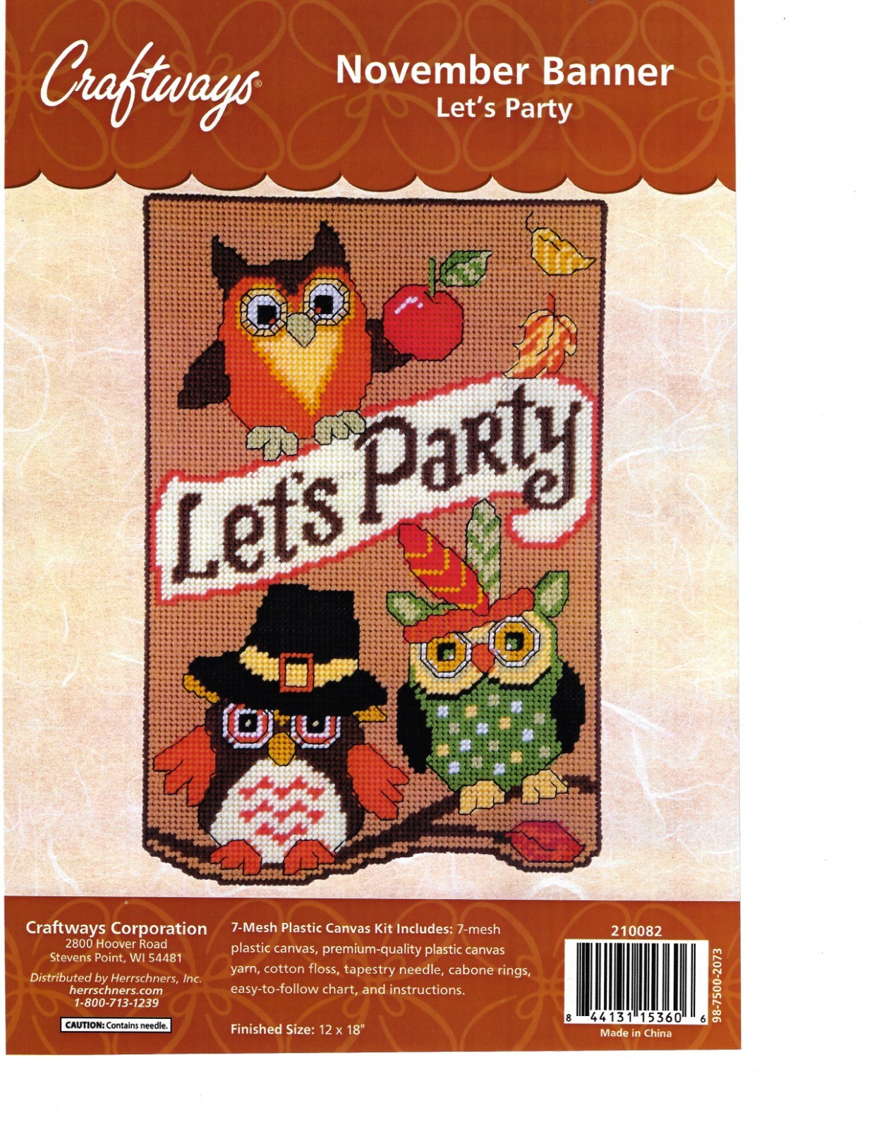 NOVEMBER BANNER WALL HANGING 7ct  plastic canvas PATTERN  (#TF0418)