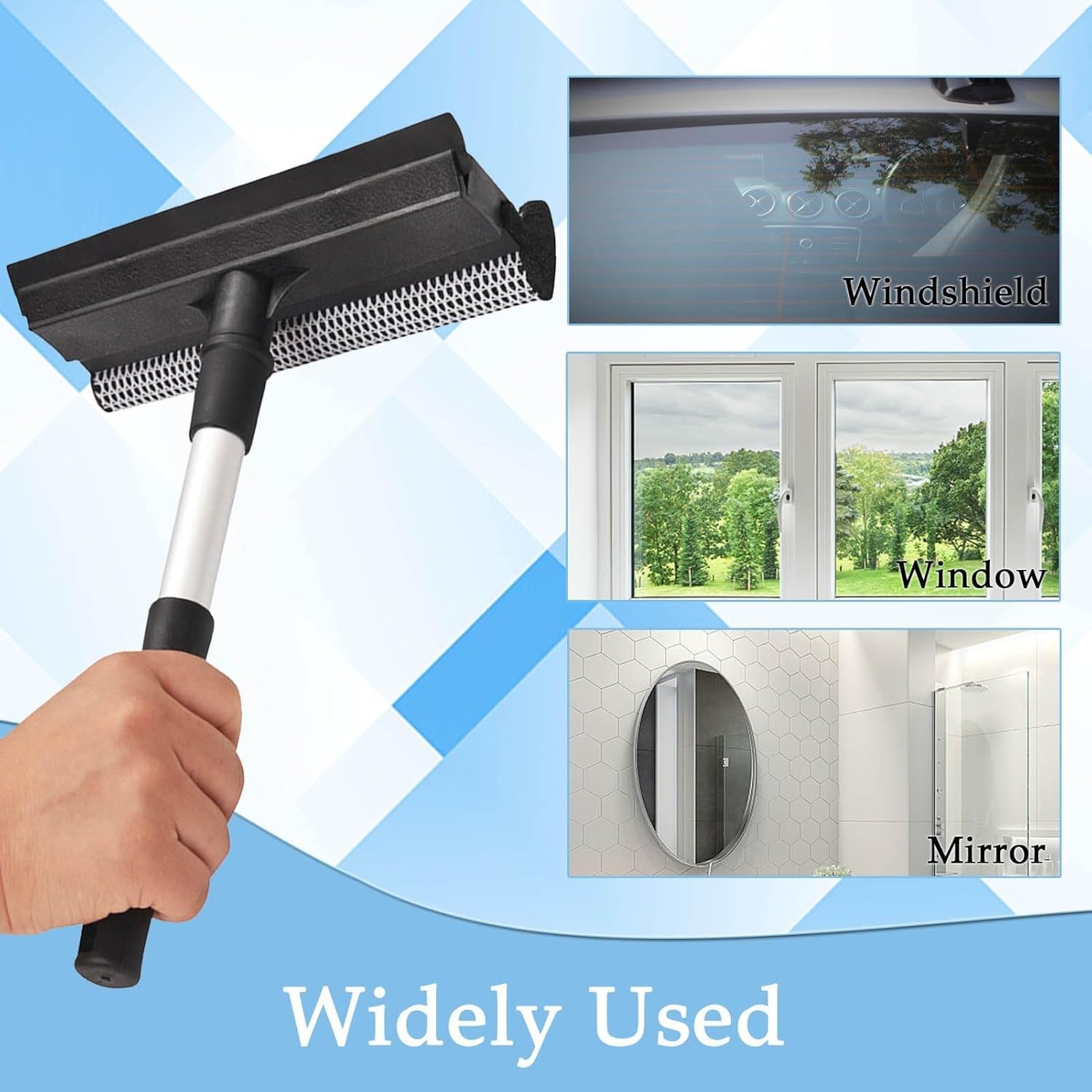 15.9" Window Squeegee for Car 2 in 1 Squeegee Window Cleaner with Steel Handle