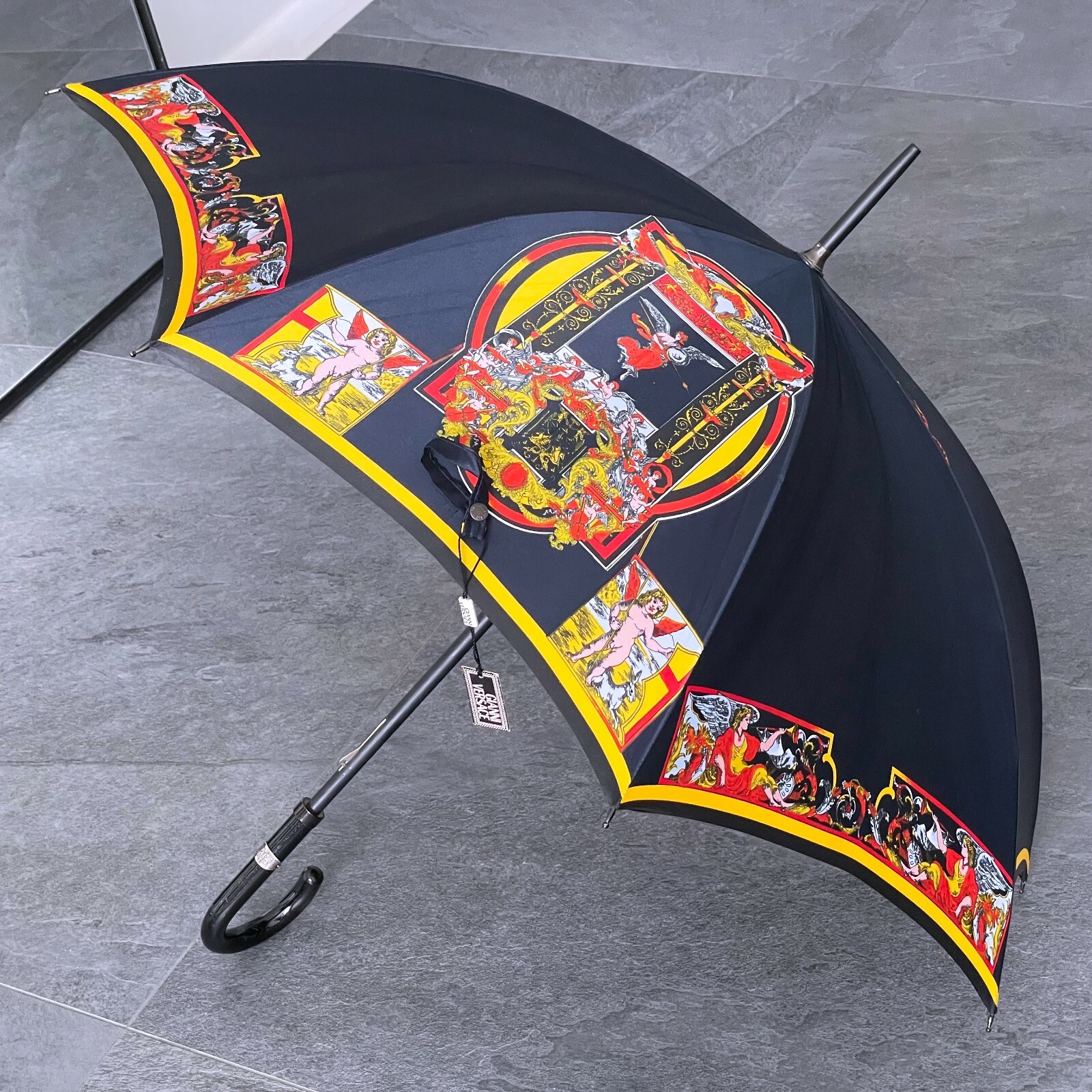 GIANNI VERSACE navy blue umbrella Angeli e Cherubini print from S/S 1992