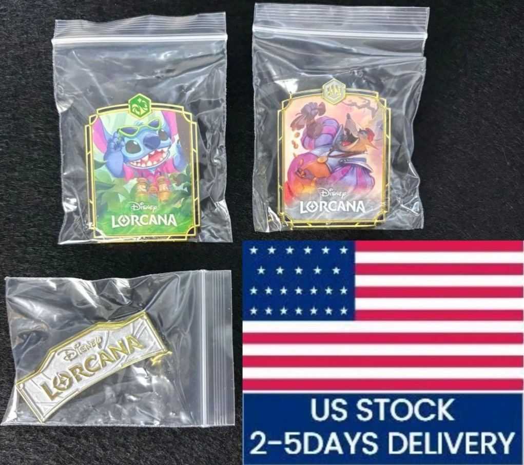 Disney Lorcana Intothe Inklands Promo Pins Set of 3 Stitch Sheriff of Nottingham