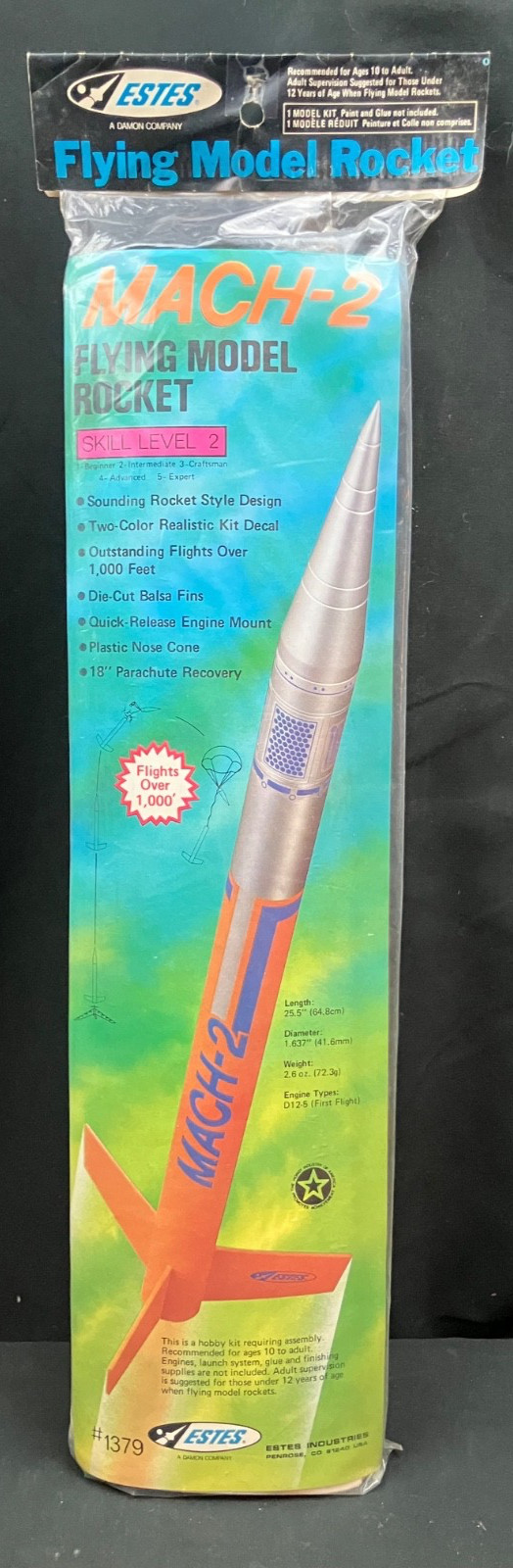 VERY RARE ESTES MACH-2 #1379 MODEL ROCKET NOS OOP 1982-1984 SEALED D POWERED