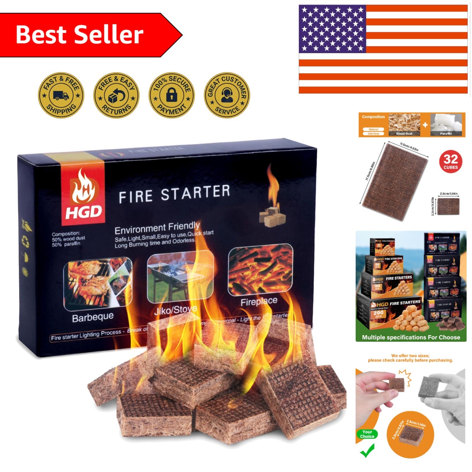 Weather-Resistant Fire Starter Squares: Perfect for Grilling & Camping Needs
