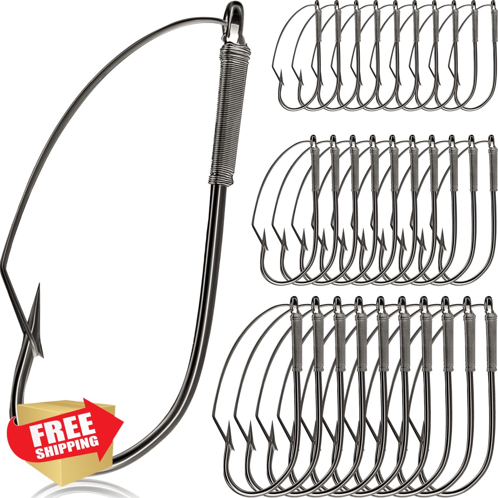 Sumind Weedless Wacky Rig Hooks Bass Carbon Steel Fishing