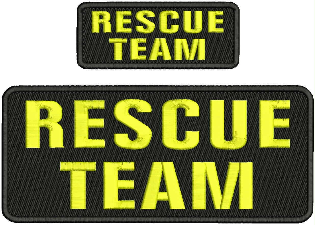 RESCUE TEAM EMBROIDERY PATCH 4X10 AND 2X5 HOOK ON  BACK YELLOW ON BLACK