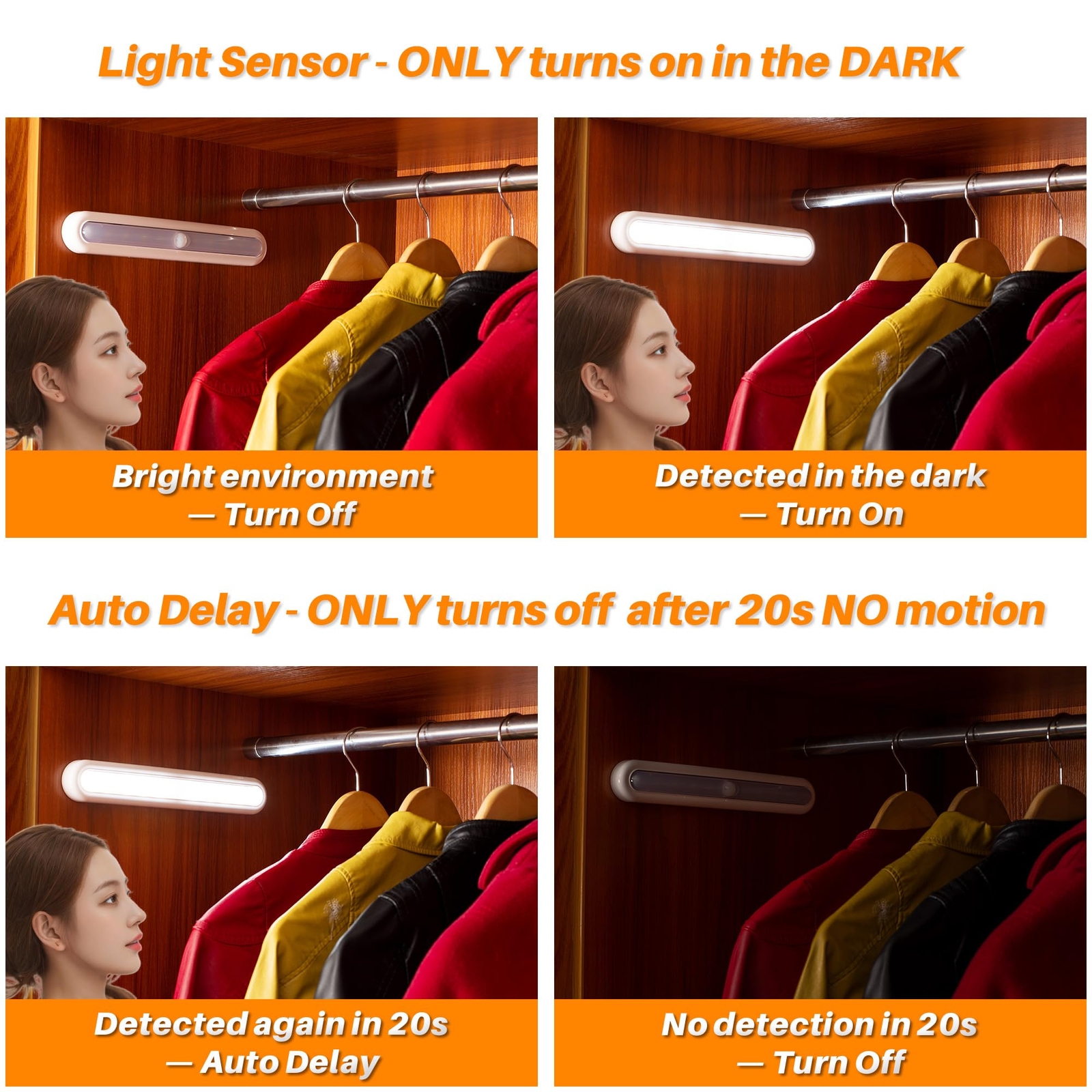 Motion Sensor Indoor Lights Battery Operated Stick on LED Cool White 2 Pack