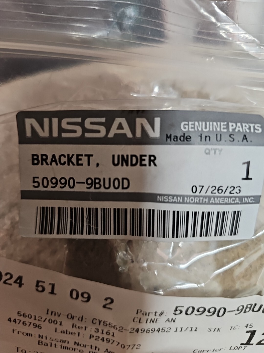 Genuine Nissan Support Bracket 50990-9BU0D