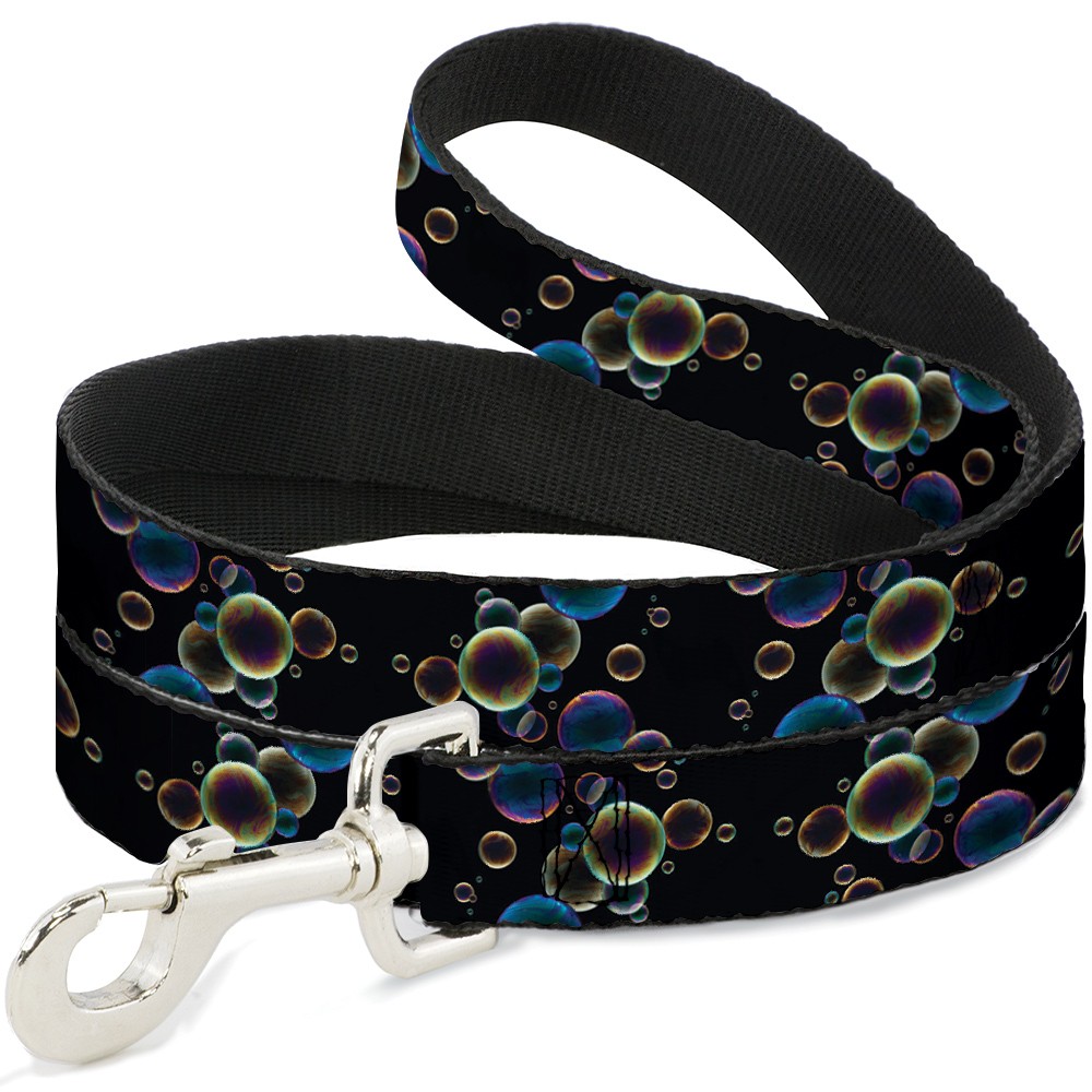 Dog Leash Bubbles Black/Iridescent Multi Color NARROW 0.5"