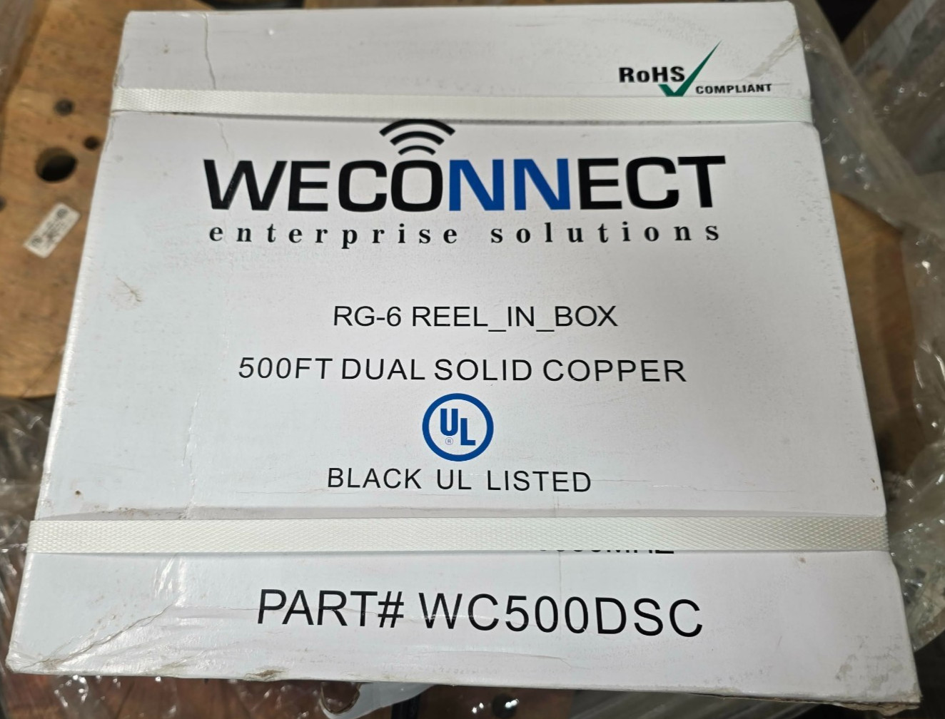 RG6 Reel In Box 500ft  Dual Solid Copper - Dish Approved Black NIB