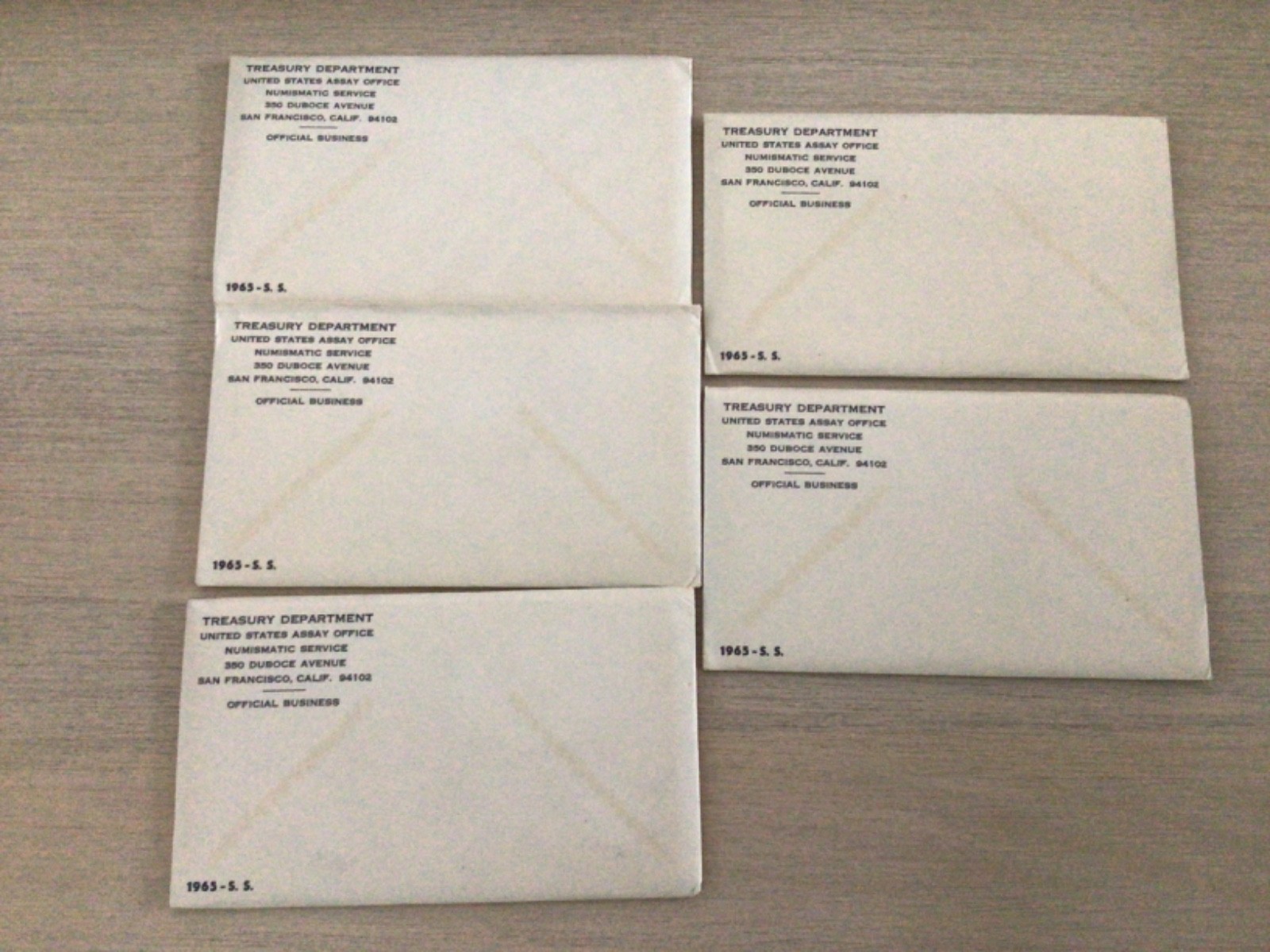 5 -1965 special mint sets. The "PROOF SET" for 1965. Envelopes all unopened!