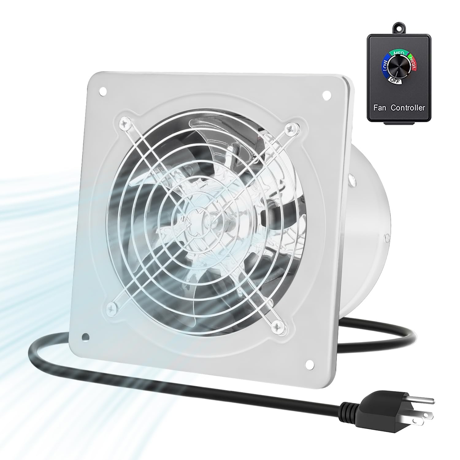 6 inch variable speed exhaust fan, 353CFM Ventilation Fan, 110V Wall Mounted ...