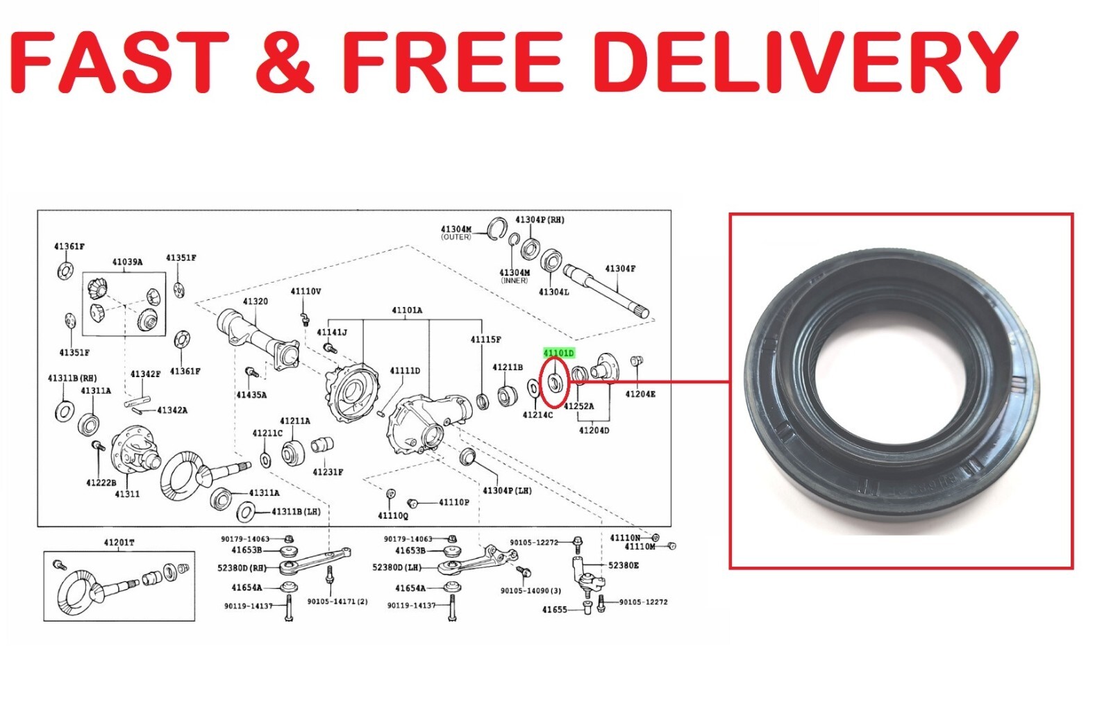 FRONT OR REAR DIFF PINION OIL SEAL For TOYOTA HILUX MK6 KUN26 3.0TD (2005-2017)
