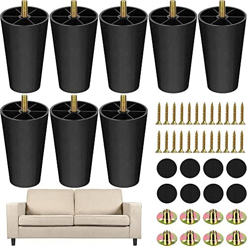 Sofa Legs 4" Tapered Plastic Sofa Couch Legs with 1/4" Hanger Bolt, 8 Pack