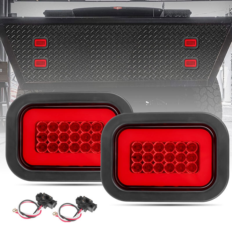 2pc 5" x 3" Red Rectangular LED Tail Lights With Pigtails For Trailer Tow Truck