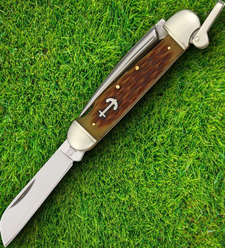 Rough Ryder Marlin Spike Folding Knife 440 Steel Blade Amber Jigged Bone Handle