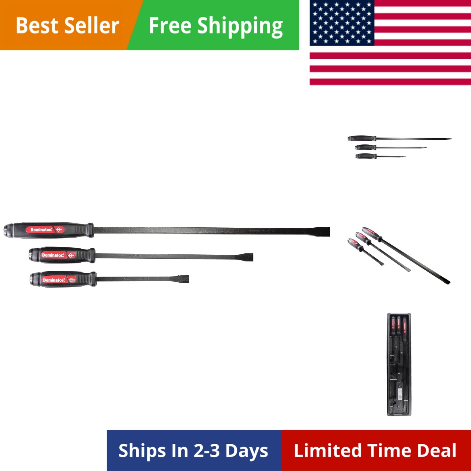 Tools 61354 Dominator Pry Bar Set, 3-Piece Straight, Black Oxide Finish
