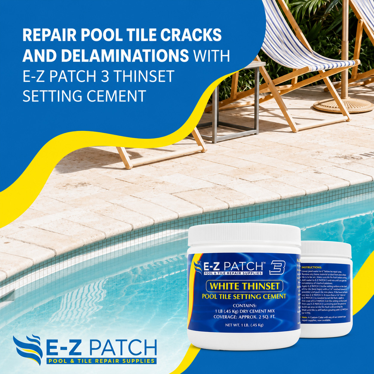 2 Pack EZ Patch 3 Pool Tile Adhesive 1 lb Color Adjustable Mortar