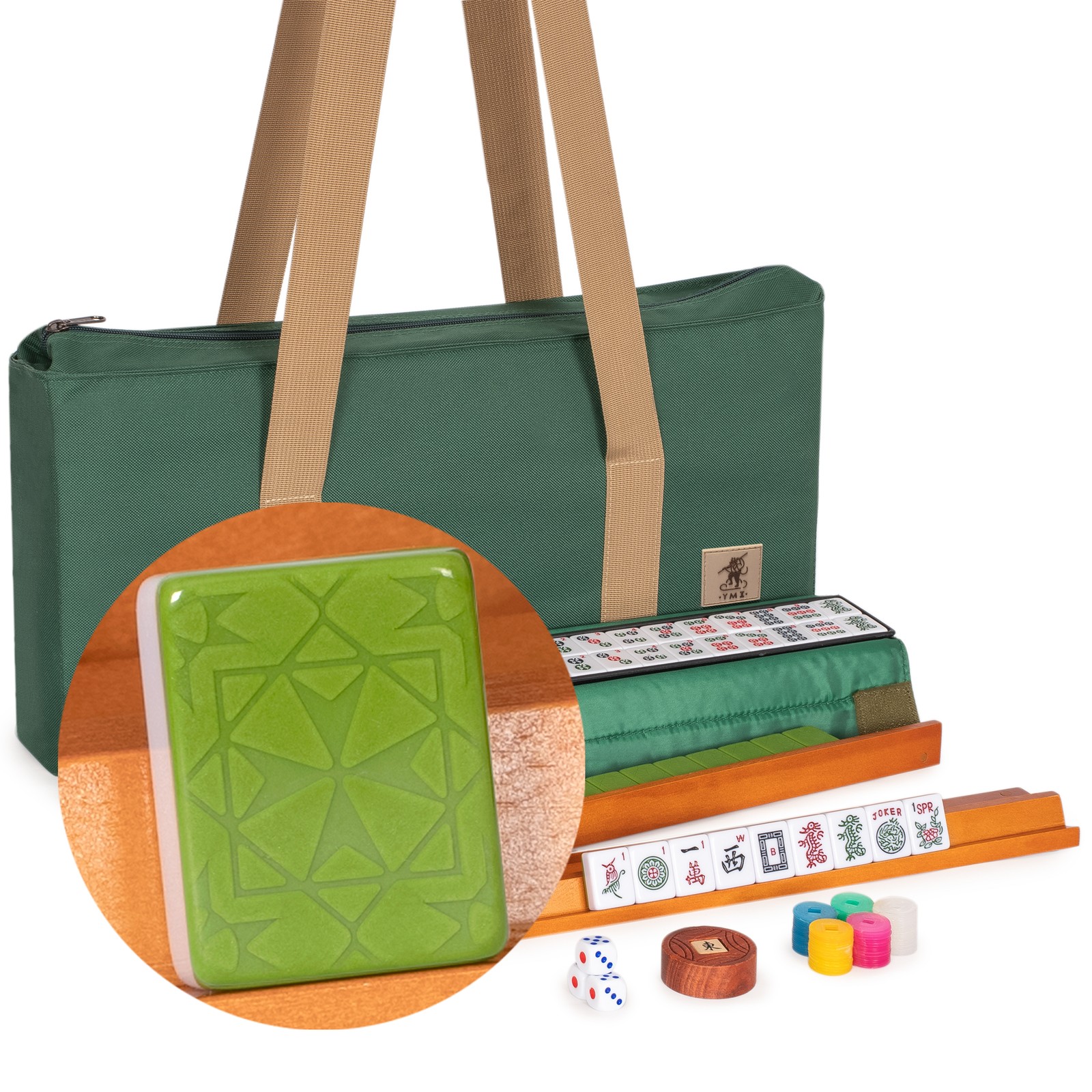 American Mahjong Set, "Verdant Santorini” - 166 Tiles with Green Soft Case