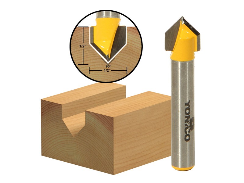 90 Degree X 1/2" Diameter V Groove Router Bit - 1/4" Shank - Yonico 14991q