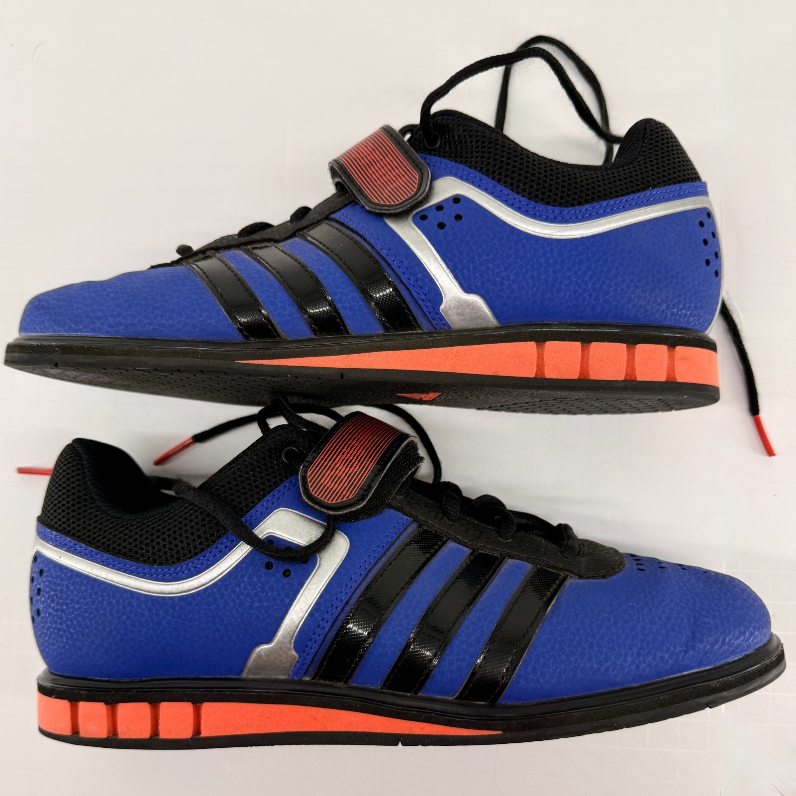Adidas Men sz 8.5 Weightlifting Training Shoes Blue Orange Strap Gym Powerlift