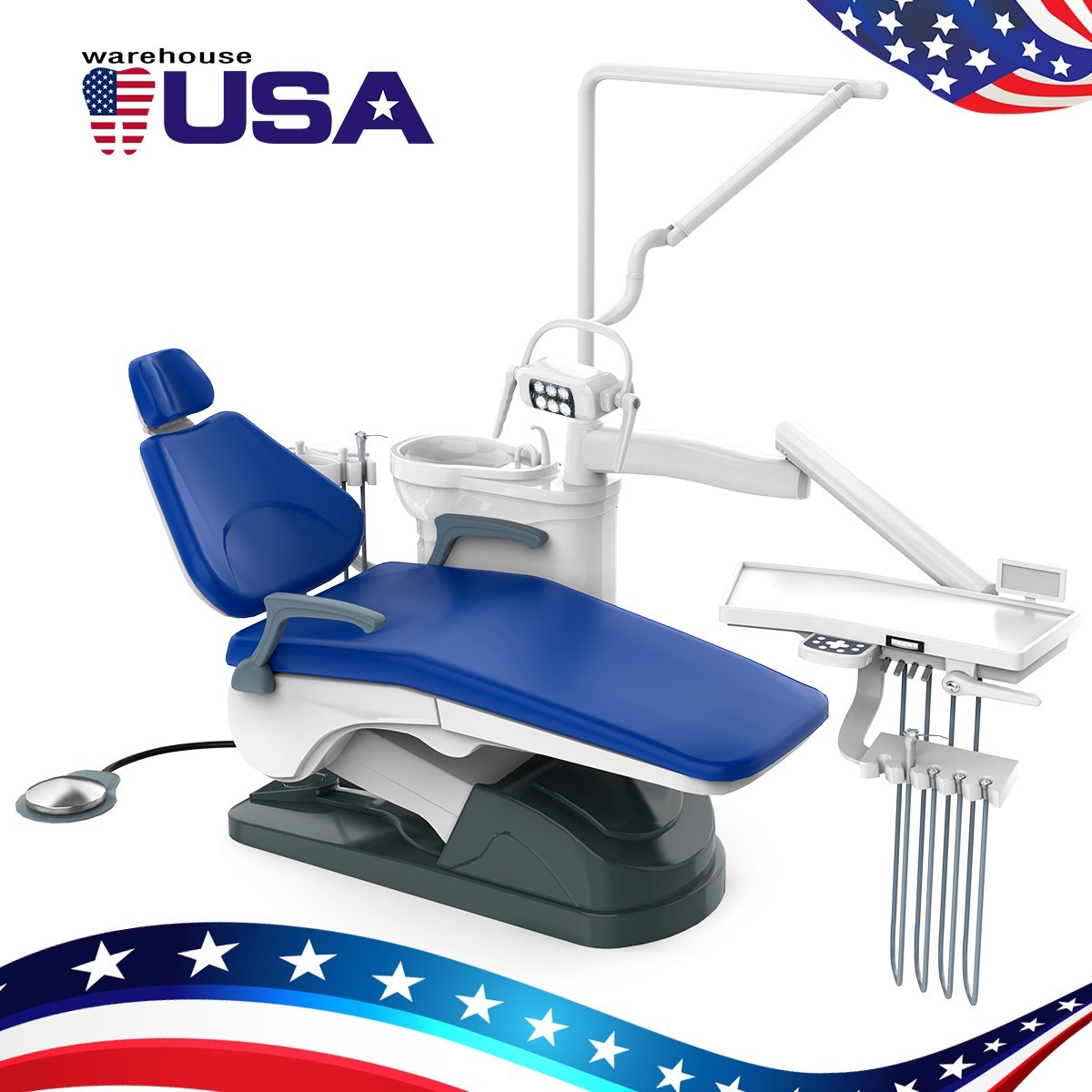 FDA Dental Lab Unit Chair Computer Controlled DC Motor PU Leather+Dentist Stool