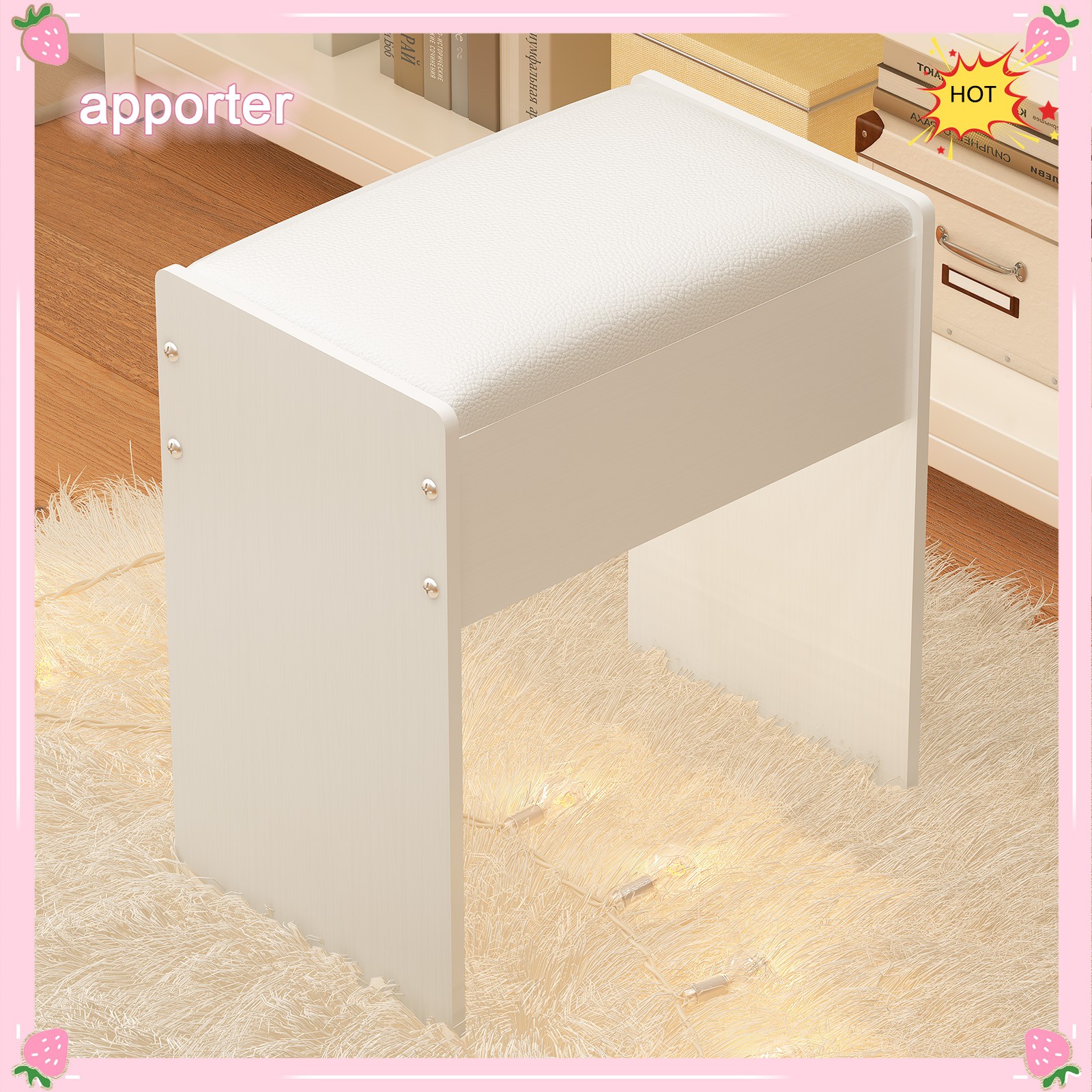 White Vanity Bench Makeup Stool with Cushion Piano Seat Chair Dressing Stool USA
