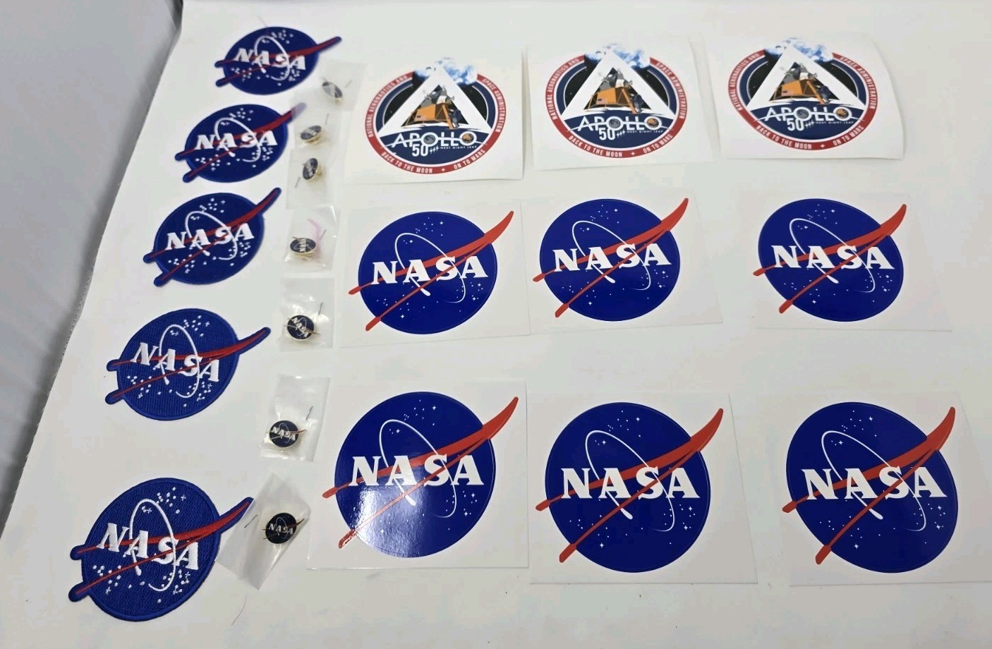 NASA Memorabilia Lot Including Patches, Pins & Stickers (21 Items)