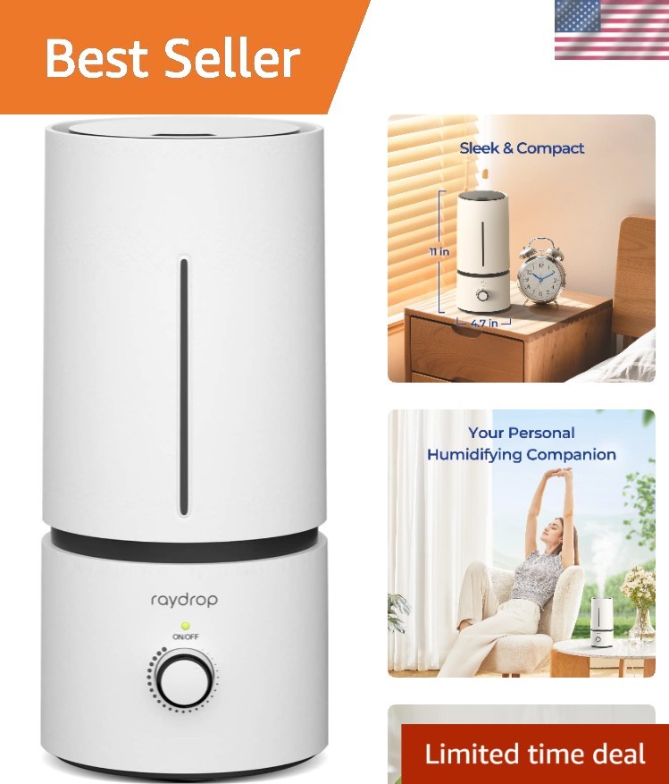 Auto Shut-Off Cool Mist Humidifier - White 1.7L for Kids Rooms & Living Spaces