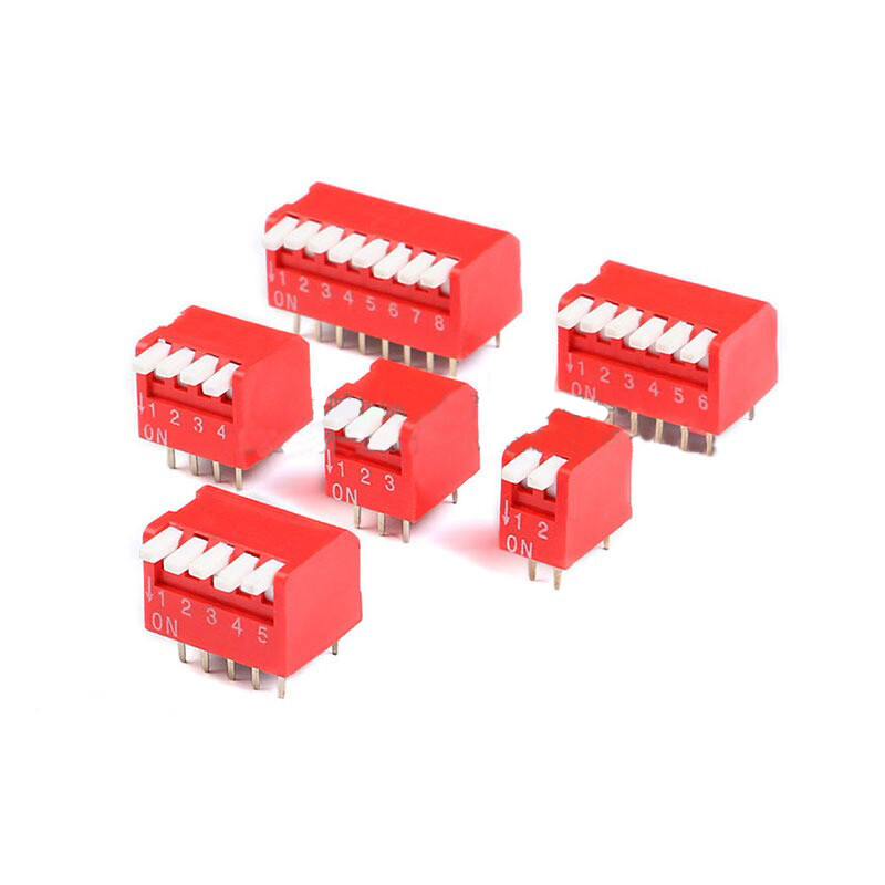 Red 2.54mm Pitch Switch Ways Slide Type ON/OFF DIP 2 Pins*2/3/4/5/6/8 Positions