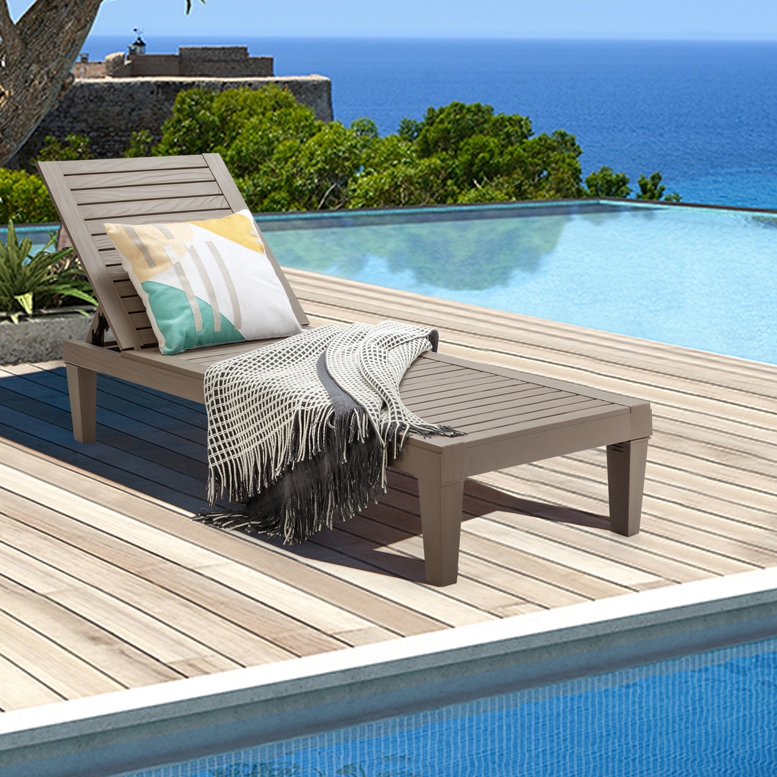 Set of 2 Patio Outdoor Chaise Lounge Chair Recliner w/ Adjustable Backrest Brown