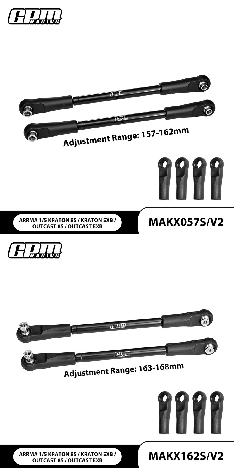 GPM Front Steering + Rear Upper Tie Rod for ARRMA 1/5 8S Kraton Outcast EXB