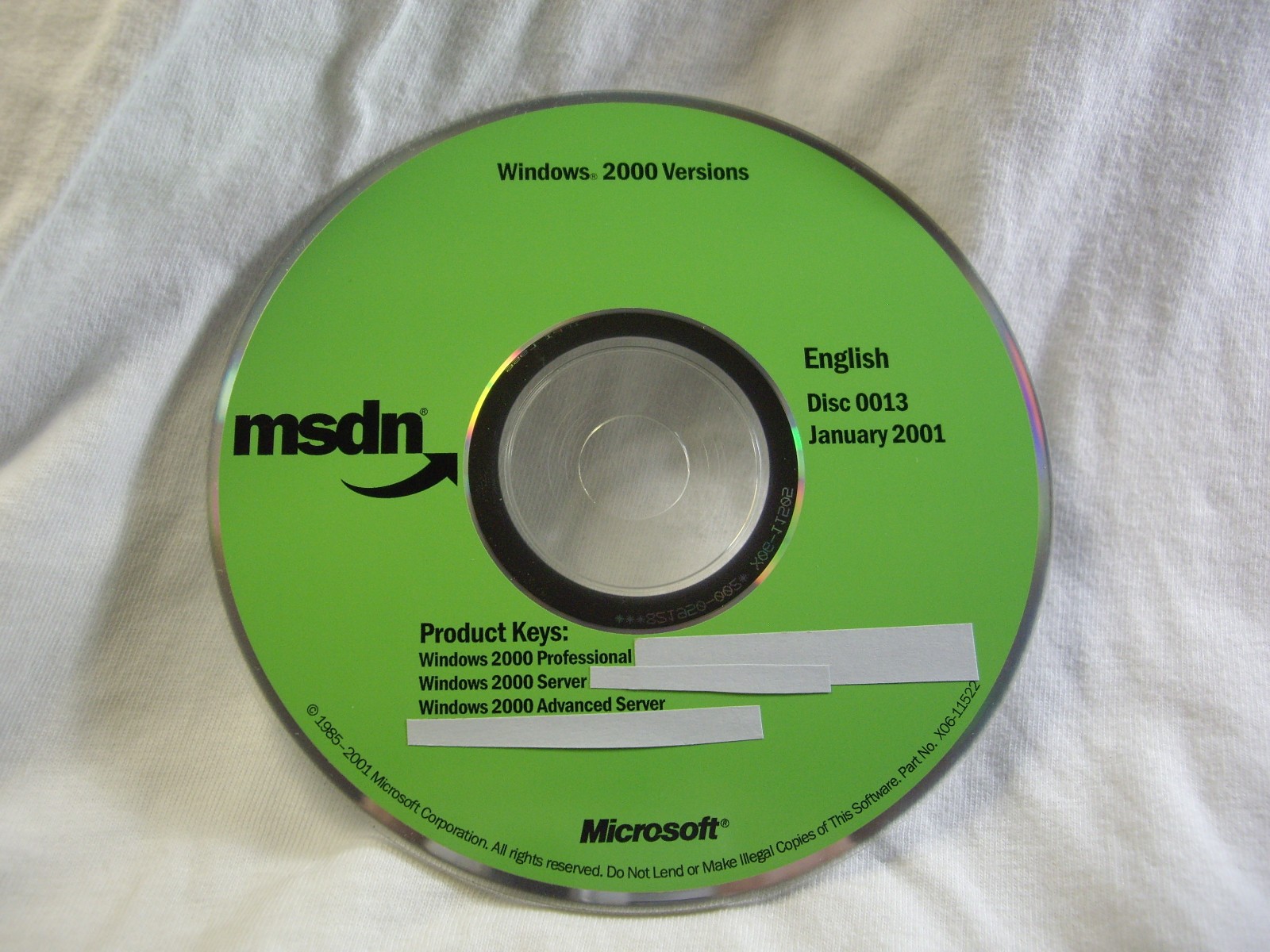 Microsoft MSDN Windows 2000 Pro, Server, Adv. Server English Disk w/ Prod Keys