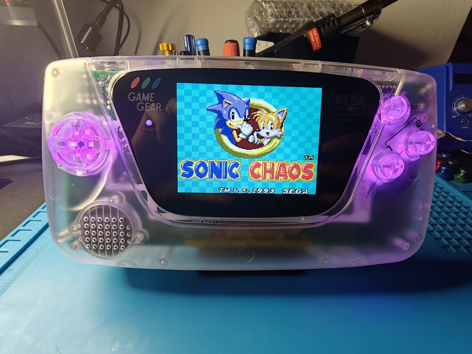 Sega Game Gear IPS LCD USB-C Rechargeable Clear Shell LED Mod Modded