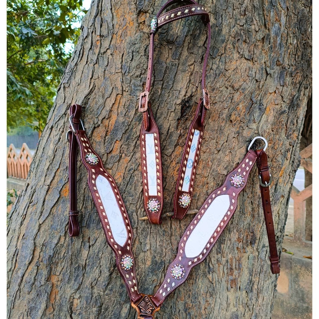 WILDRACE Premium Horse Show Saddle Tack Western Leather Headstall Breast Collar