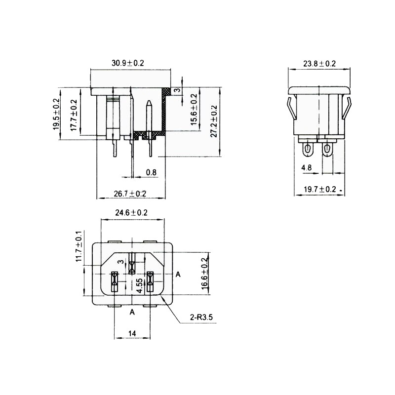 2 Pack AC Power Supply Electric Cable Connection Socket Port Jack 250V Computer