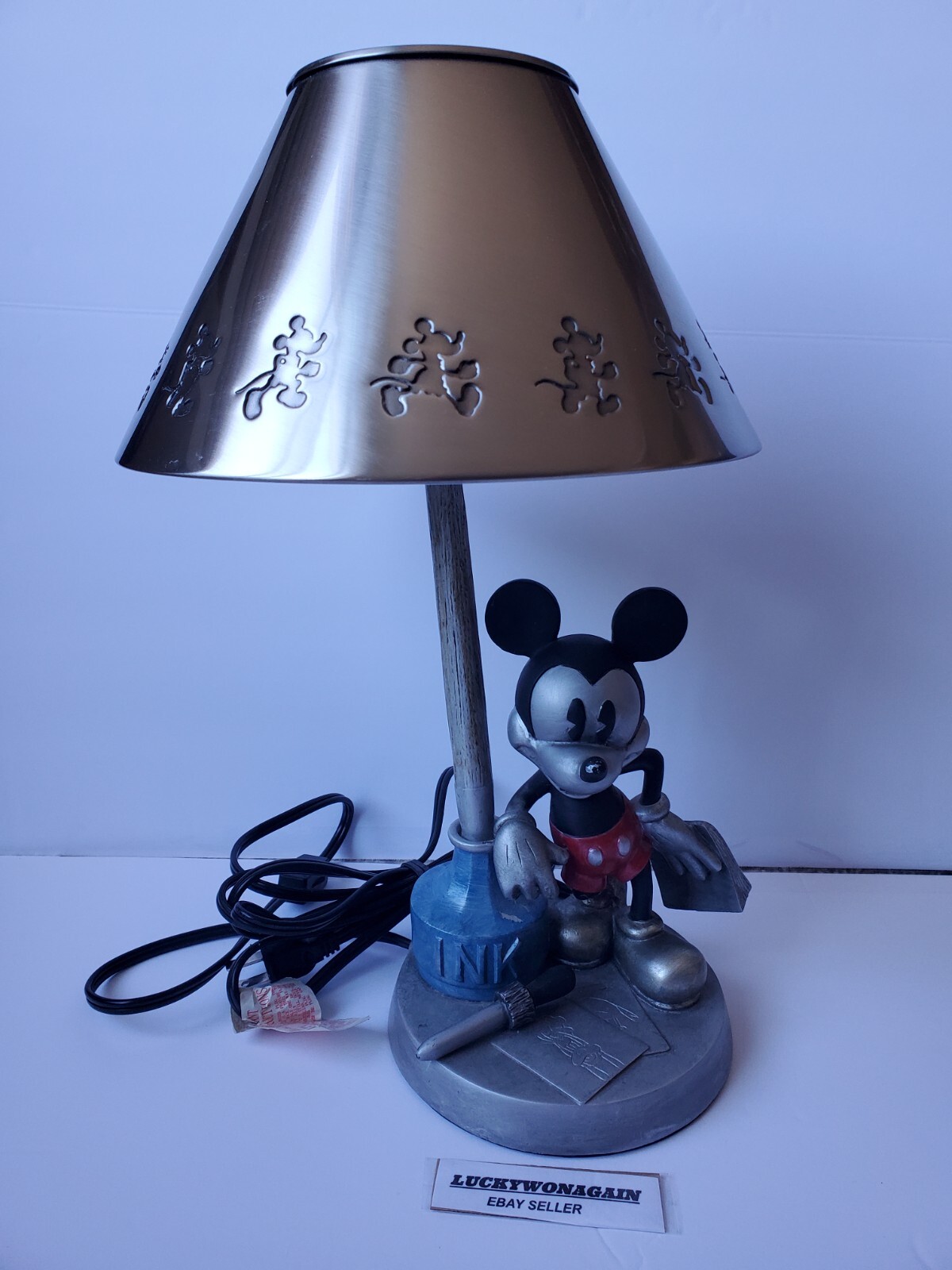 RARE Disney Mickey Mouse At The Ink Well Table Lamp Metal 2002 Hampton Bay Works