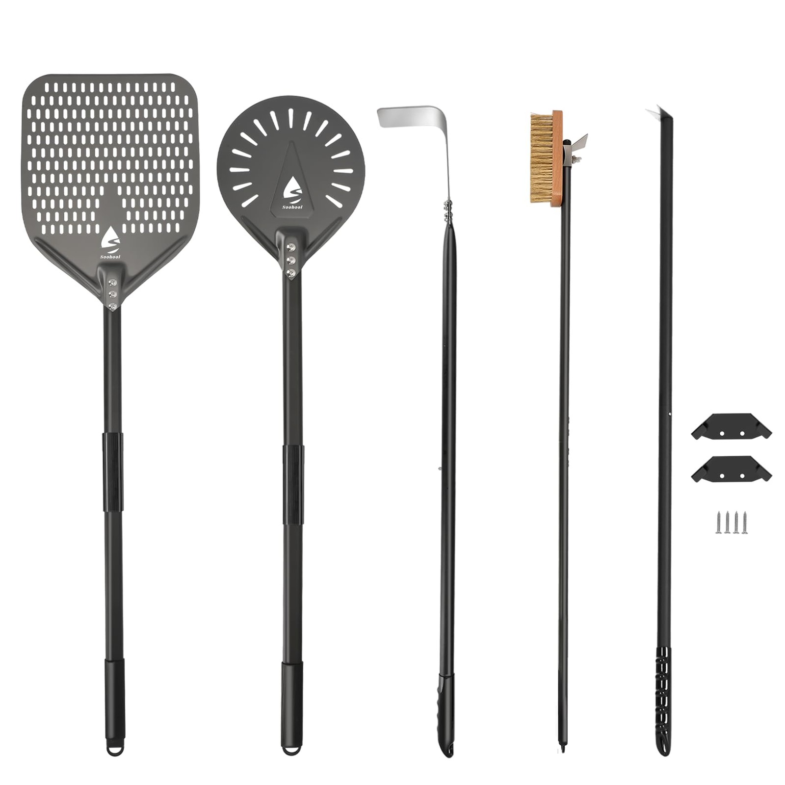 5-Piece Pizza Oven Kit, 9 Inch Turning Peel & 12 Inch Perforated Pizza Peel w...