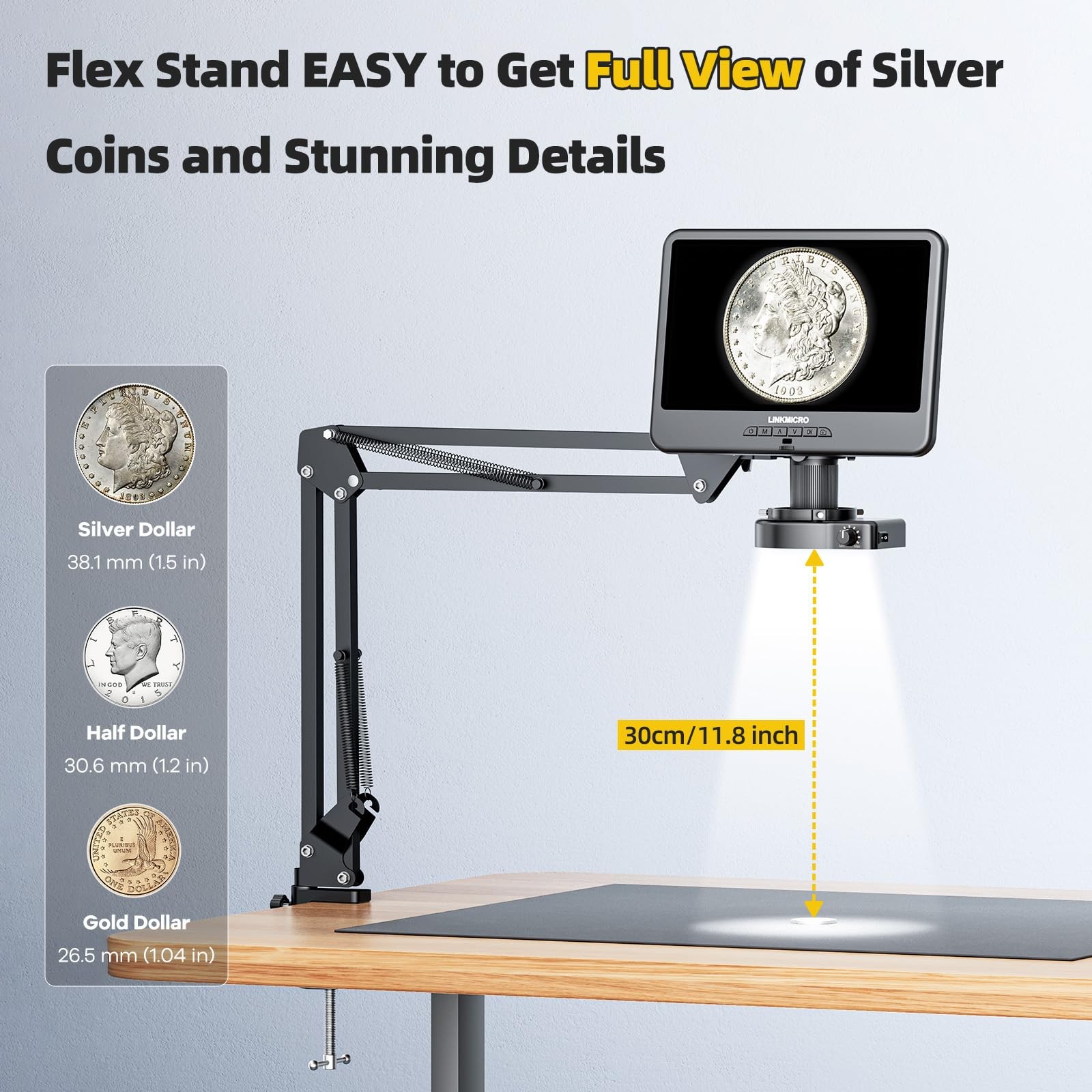 LINKMICRO LM109A 10.1'' Digital Microscope with Flex Arm Stand, 10.1", black