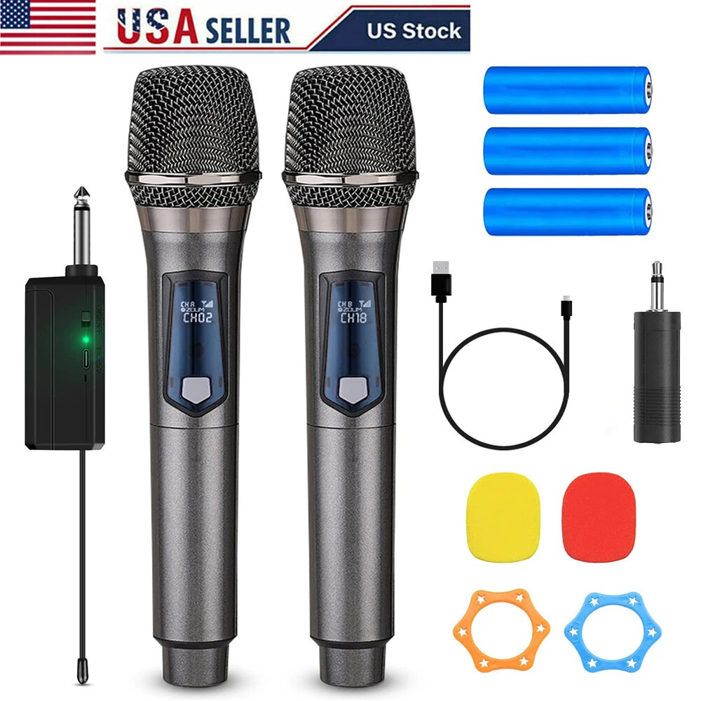Portable Wireless Handheld Microphone Receiver Mic Set For Karaoke Speech 2Pack