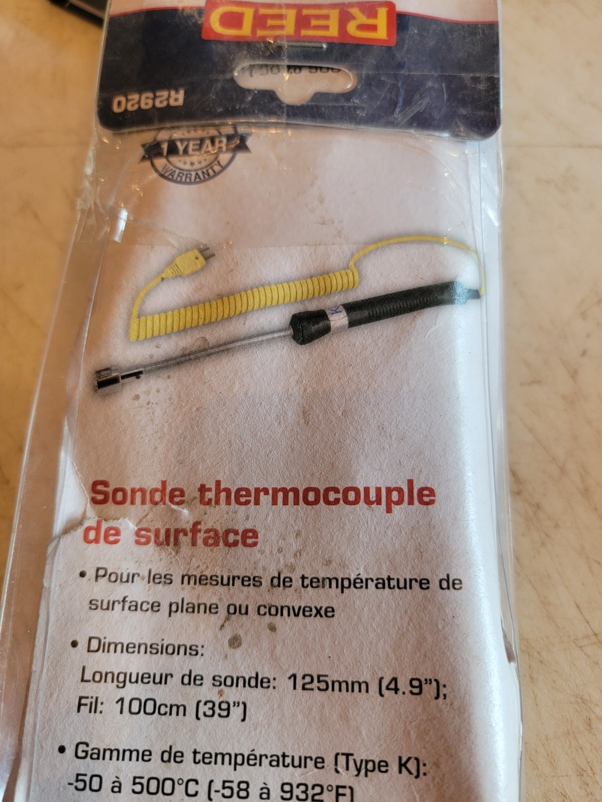 Reed Instruments R2920 Type K Surface Thermocouple Sensor Probe. FreeShipL48