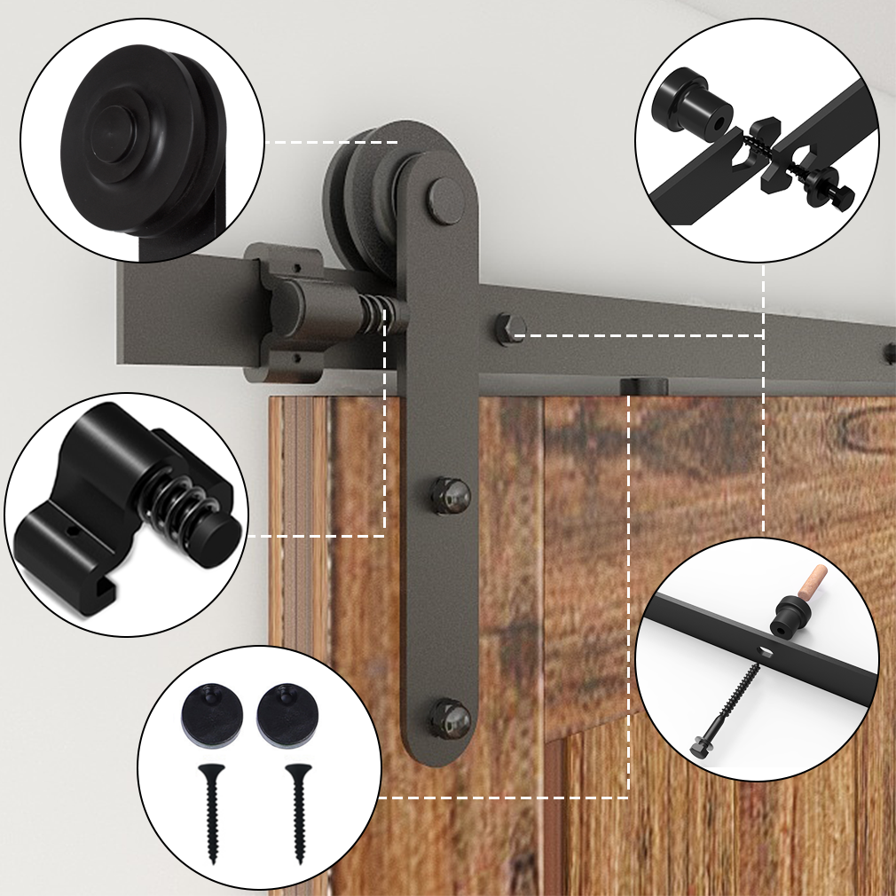 CCJH Sliding Barn Door Hardware Track Roller Kit (5FT-15FT) for Single Door