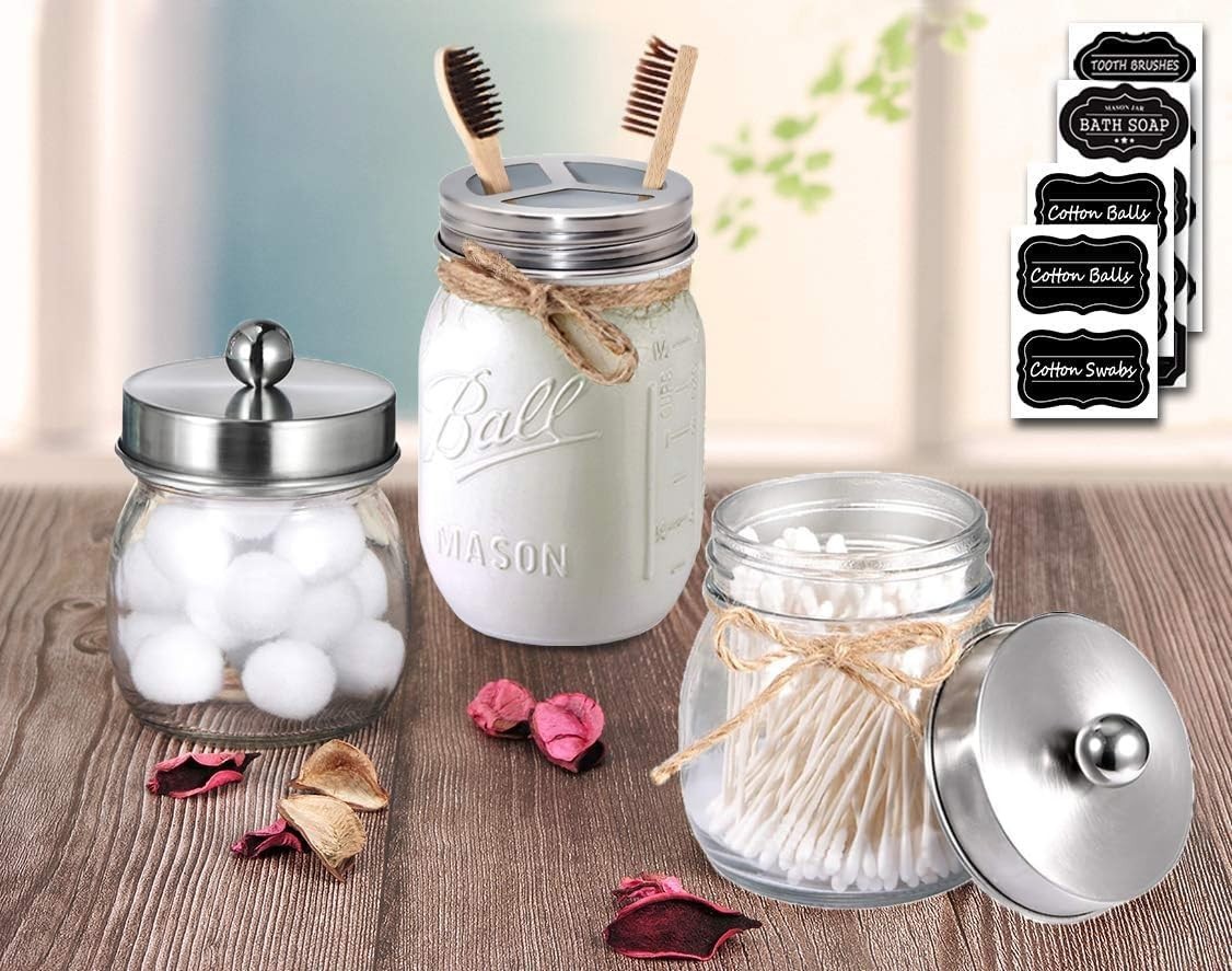 Chic Brushed Nickel Bathroom Accessory Lids Set for Regular Mouth Mason Jars