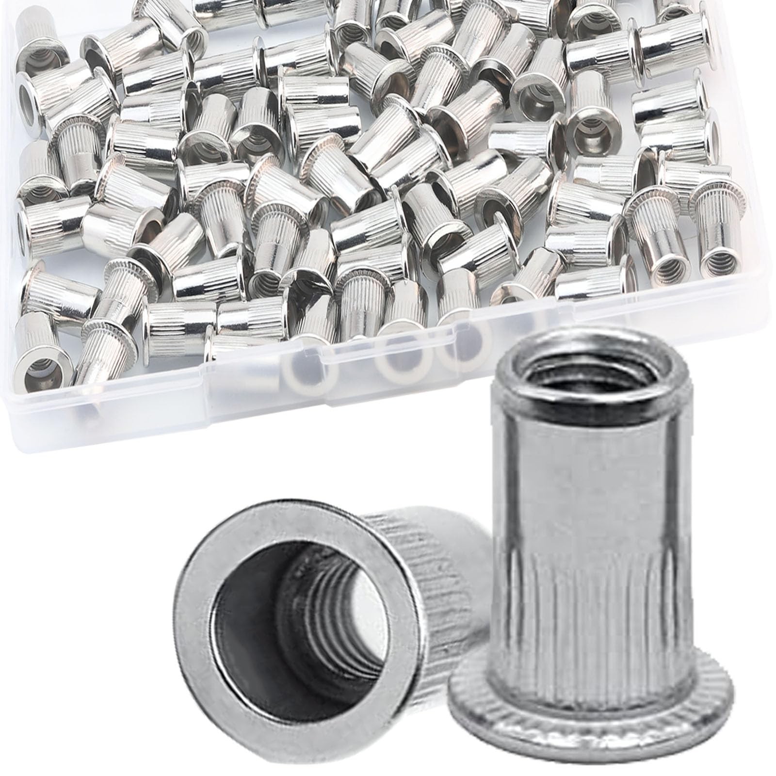 80Pcs M6 Rivet Nuts, Stainless Steel Flat Head Threaded Insert Nutserts
