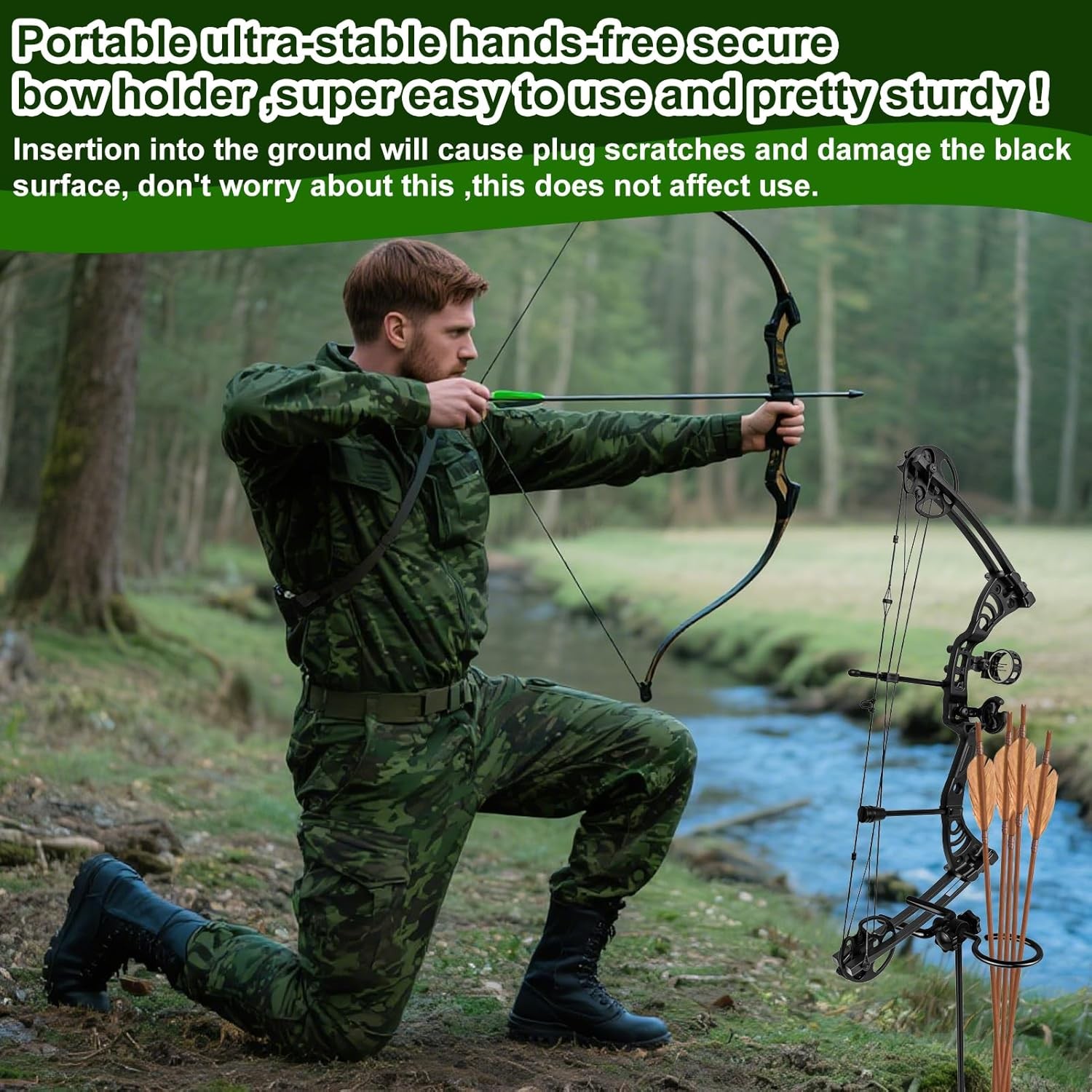 Ground Blind Bow Holder with 360-Degree Rotating Arrow Ring - 1 Pack