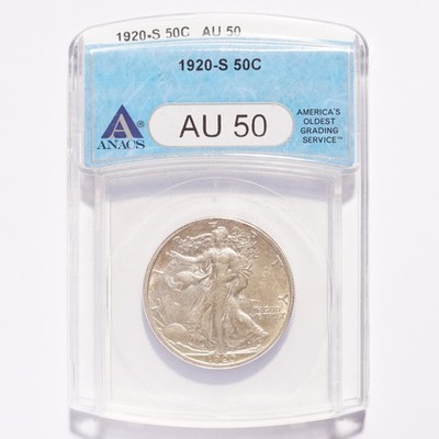 1920-S Liberty Walking Silver Half Dollar ANACS AU50