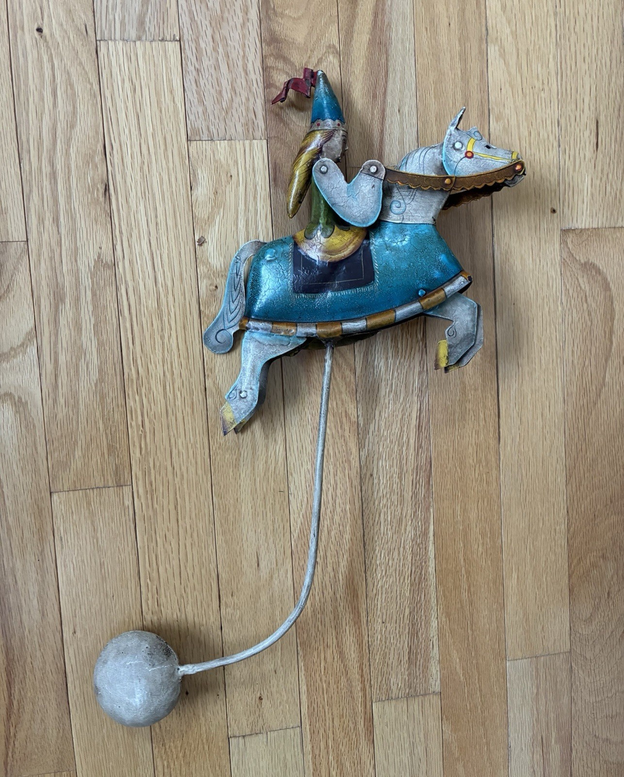 Vintage Medieval Princess On Horse Figure Sky Hook Metal Balance Toy Folk Art