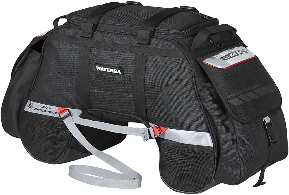 100% Waterproof Claw Motorcycle Tail Bag (72L, Black) I Roll top Construction