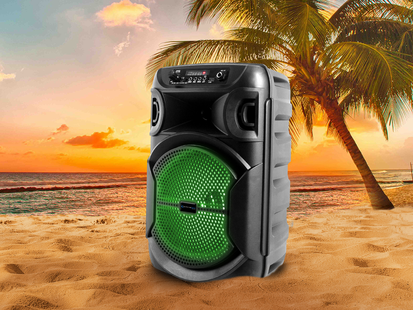 Technical Pro Rechargeable 8" LED Karaoke Machine Speaker System w/Bluetooth+Mic